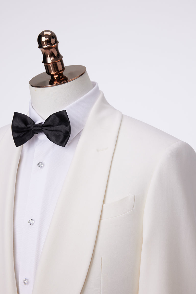 Off- White Suit with Black Bow Tie