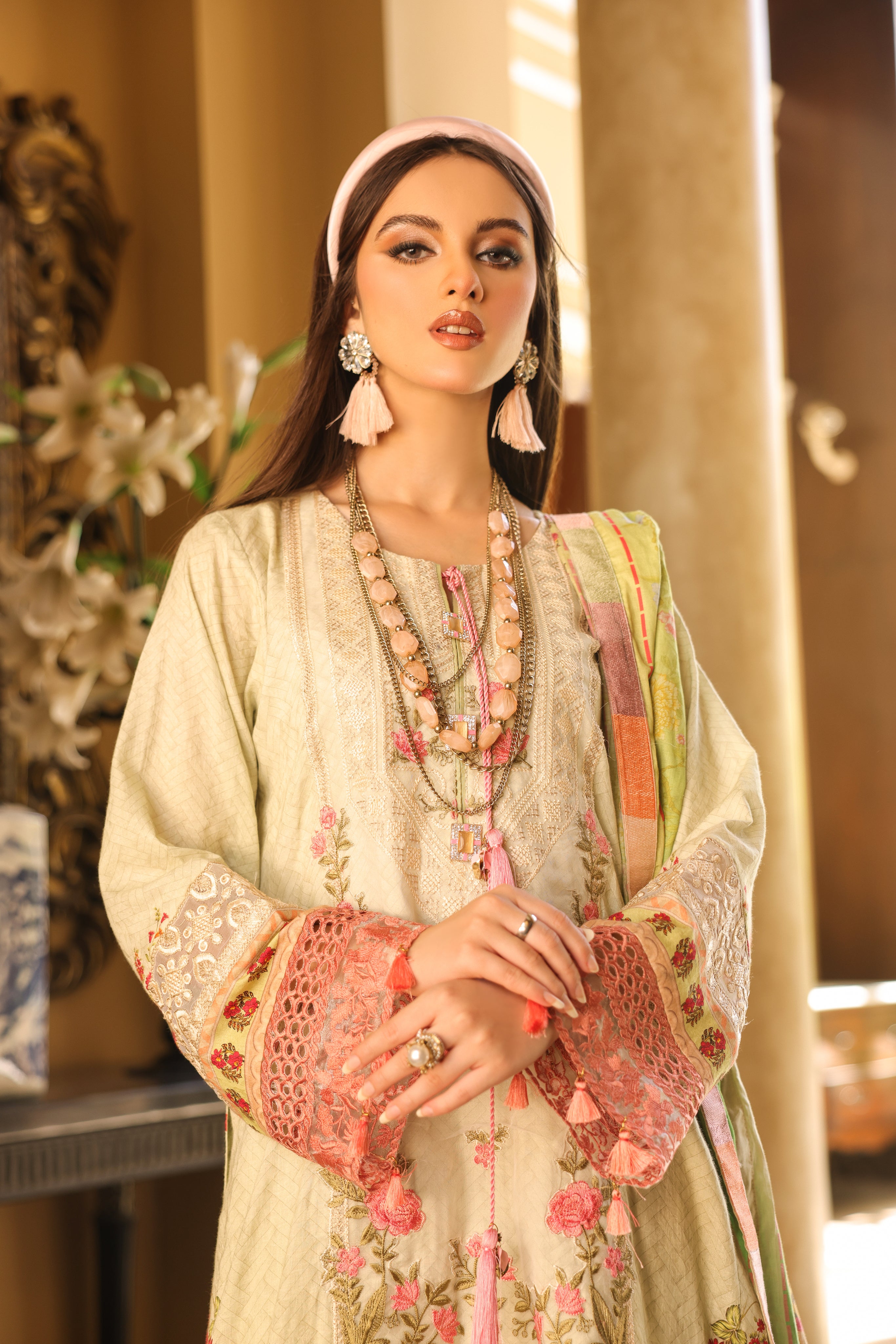 A girl in Embroidered Organza Suit.