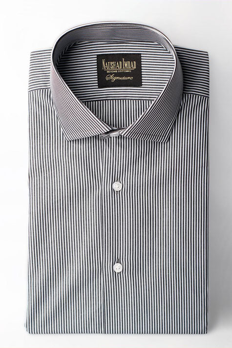Buy Grey & White Pinstripe Formal Shirt For Men