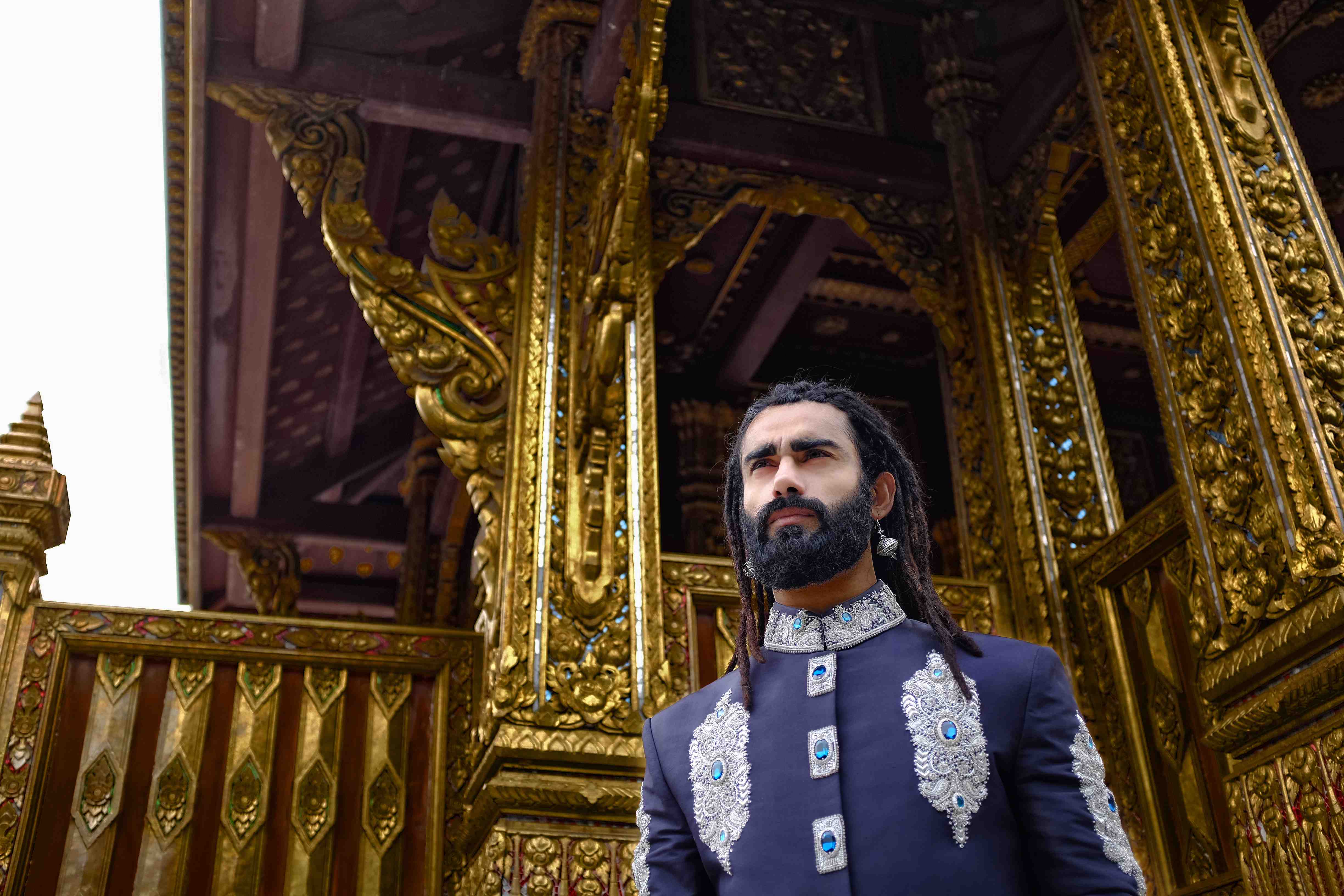 Navy Blue Raw Silk Sherwani