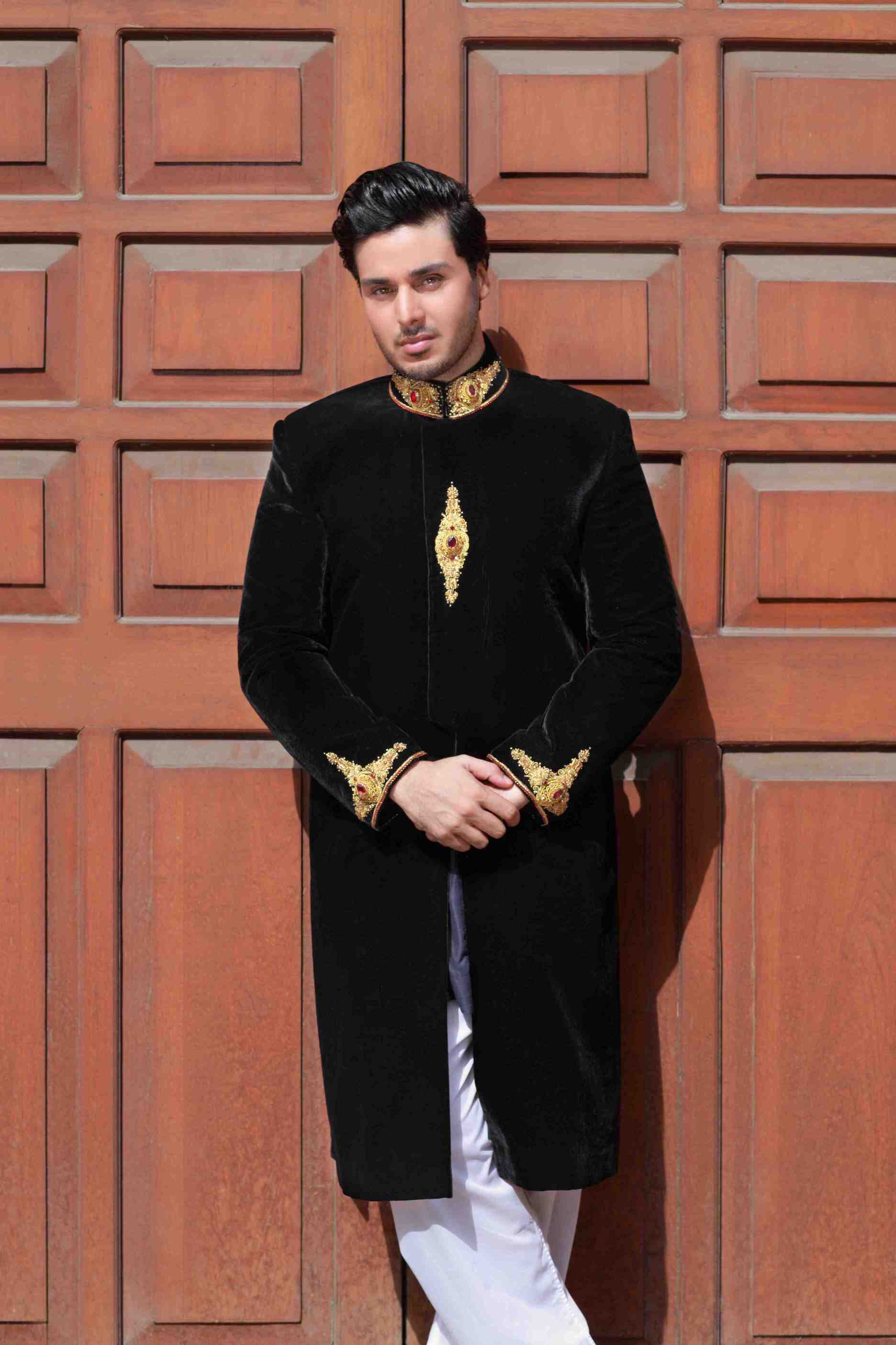 Black Jewel Velvet Sherwani