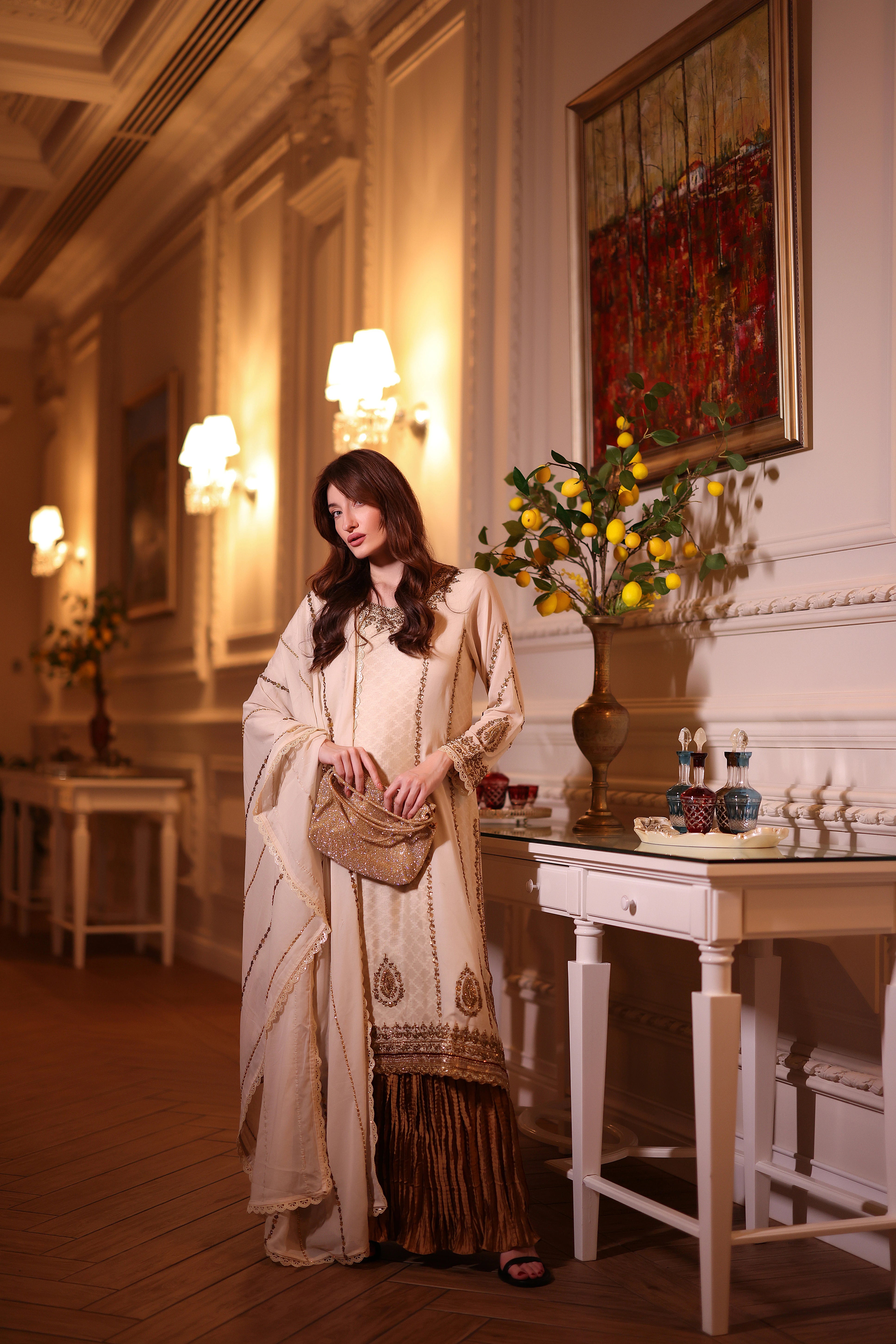Long Kameez with Crush Lehenga