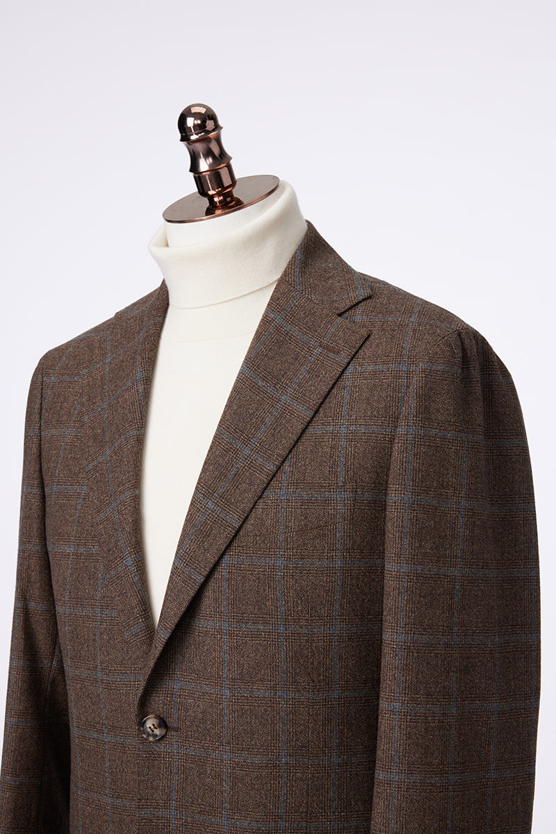 Walnut Color Woolen Check Jacket Collar