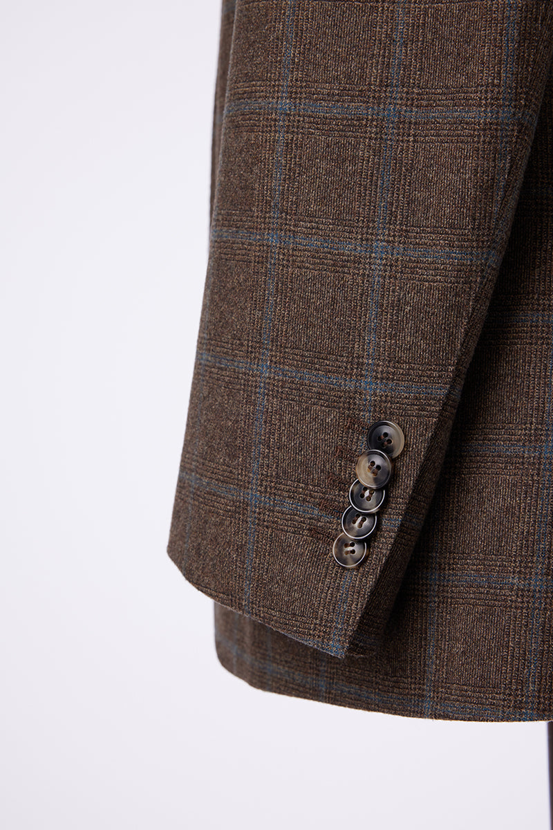 Walnut Color Woolen Check Jacket cuff